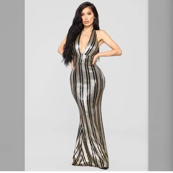 Fashion Nova | Dresses | Fashion Nova Black And Gold Gown Big Hit At 92  Party | Poshmark